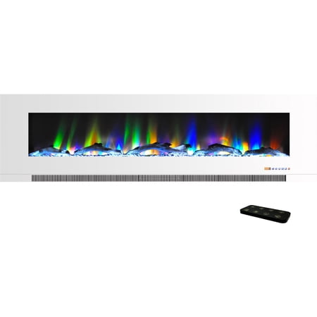 Cambridge 60-in. White Indoor Wall Mount Electric Fireplace with Log Display