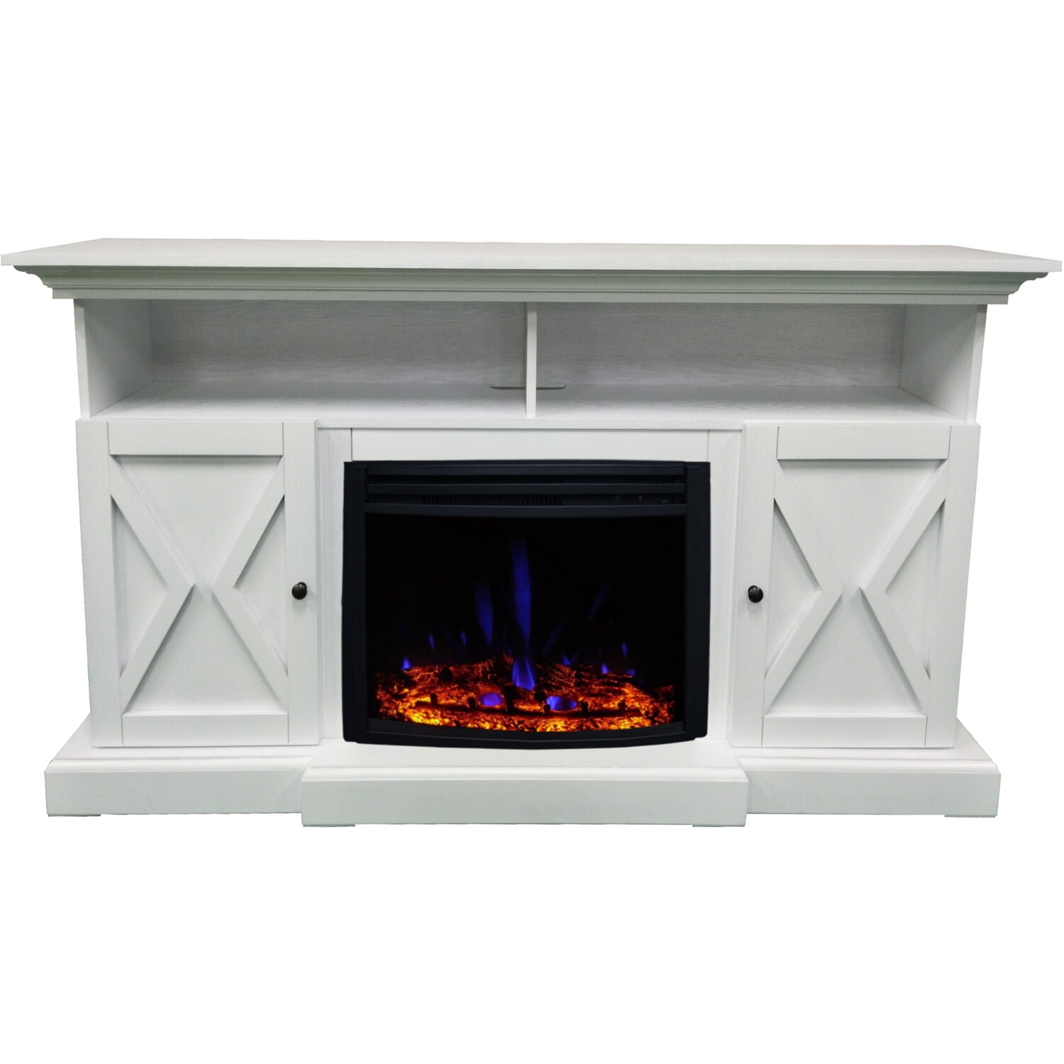 Cambridge 62-in. Summit Farmhouse Style Electric Fireplace Mantel with Deep Log Insert, White