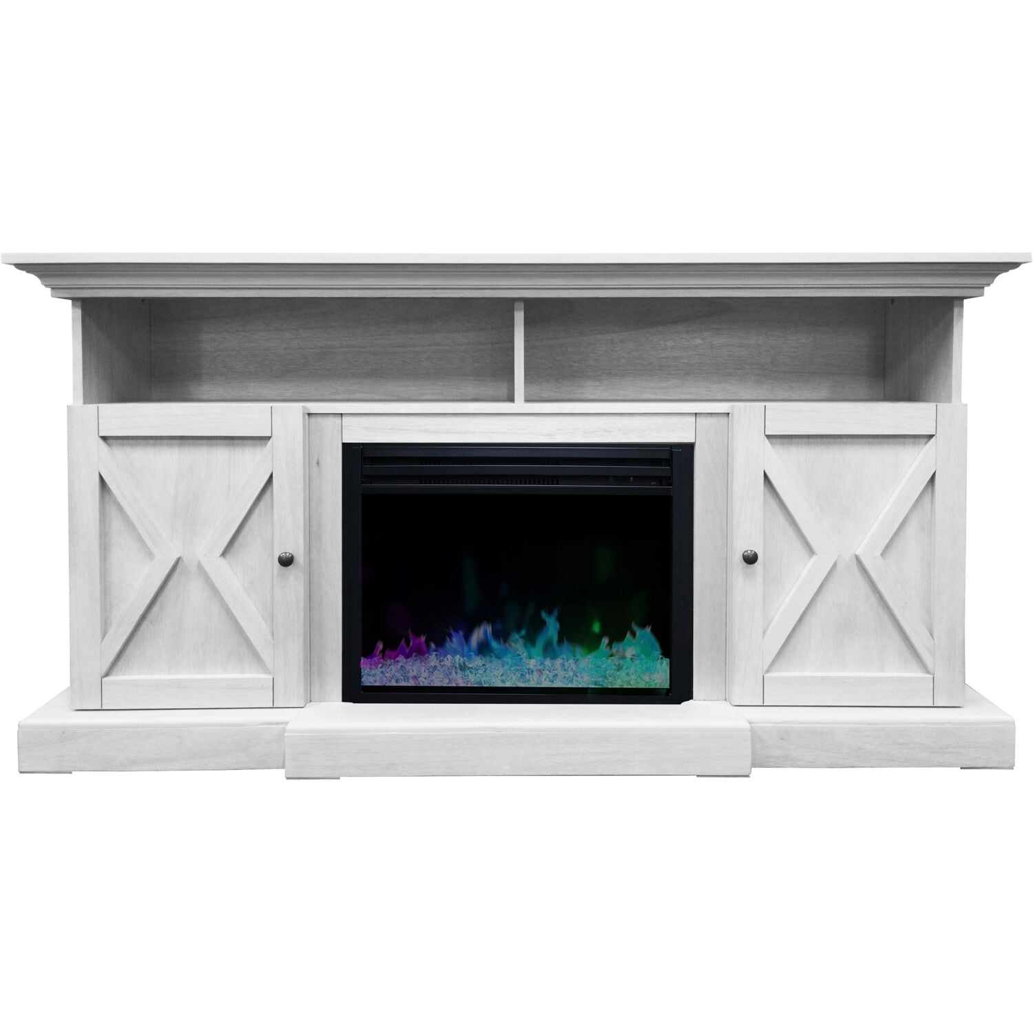 Summit White MDF Electric Fireplace TV Stand with LED Lights