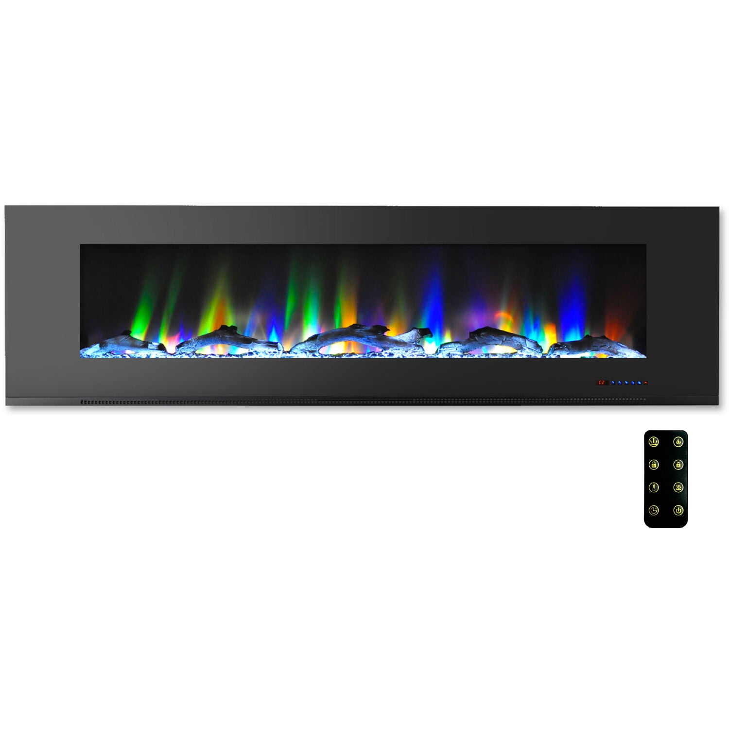 72-Inch Black Wall Mount Electric Fireplace with Multicolor LED Flames