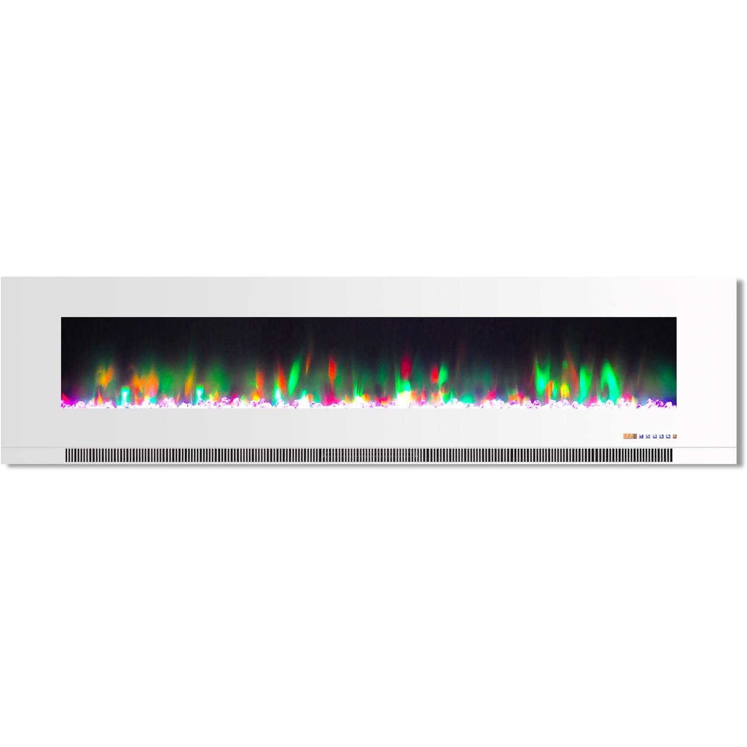 White Wall-Mount Electric Fireplace with Multi-Color Flames