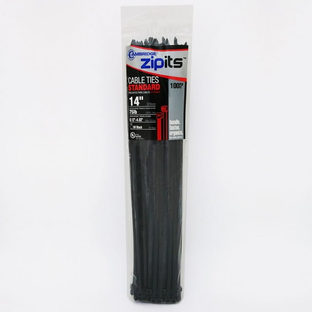 Cambridge ZipIts Cable Ties 14 Inch 75 Lb Standard Duty Zip Ties 100