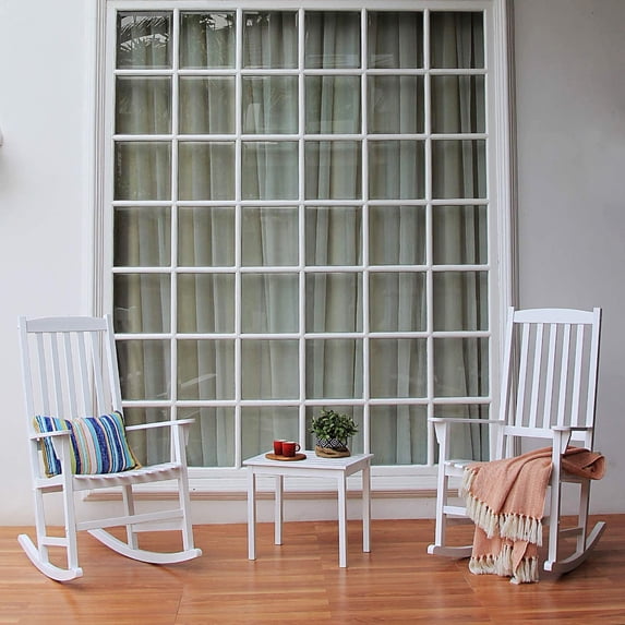 Cambridge Casual Alston 3-Piece Wood Outdoor Rocking Chair Set White