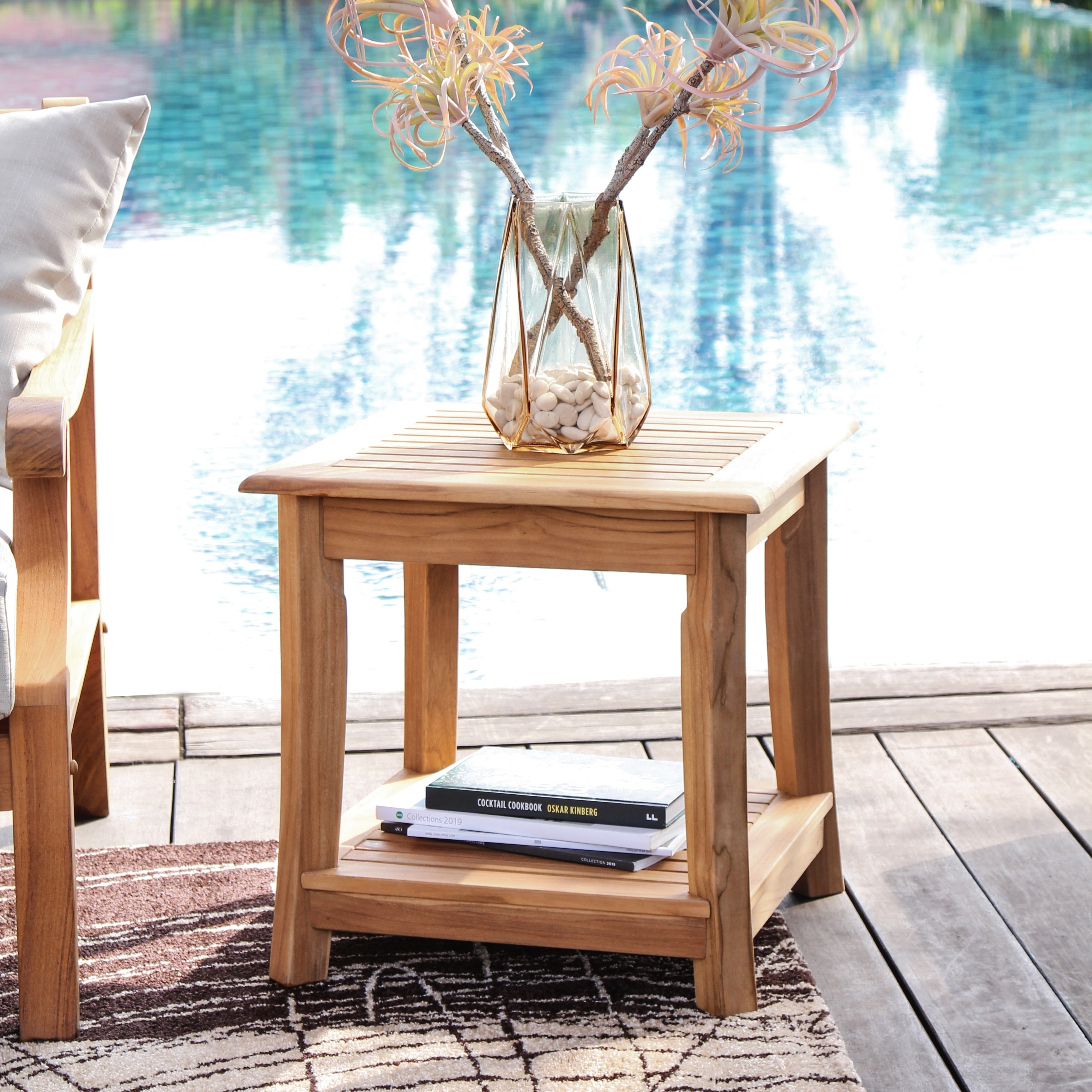 Cambridge Casual Chara Teak Outdoor Side Table Natural Teak/With Shelf