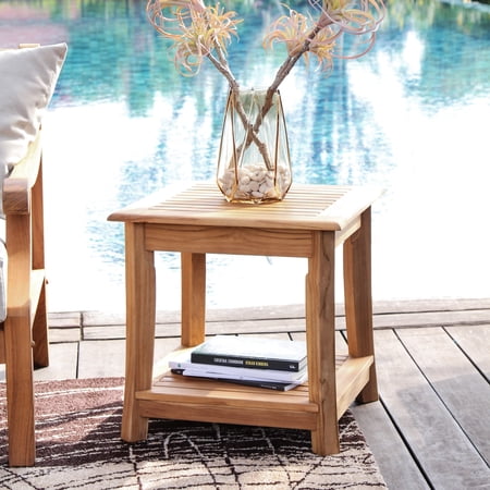 Cambridge Casual Chara Teak Outdoor Side Table Natural Teak/With Shelf