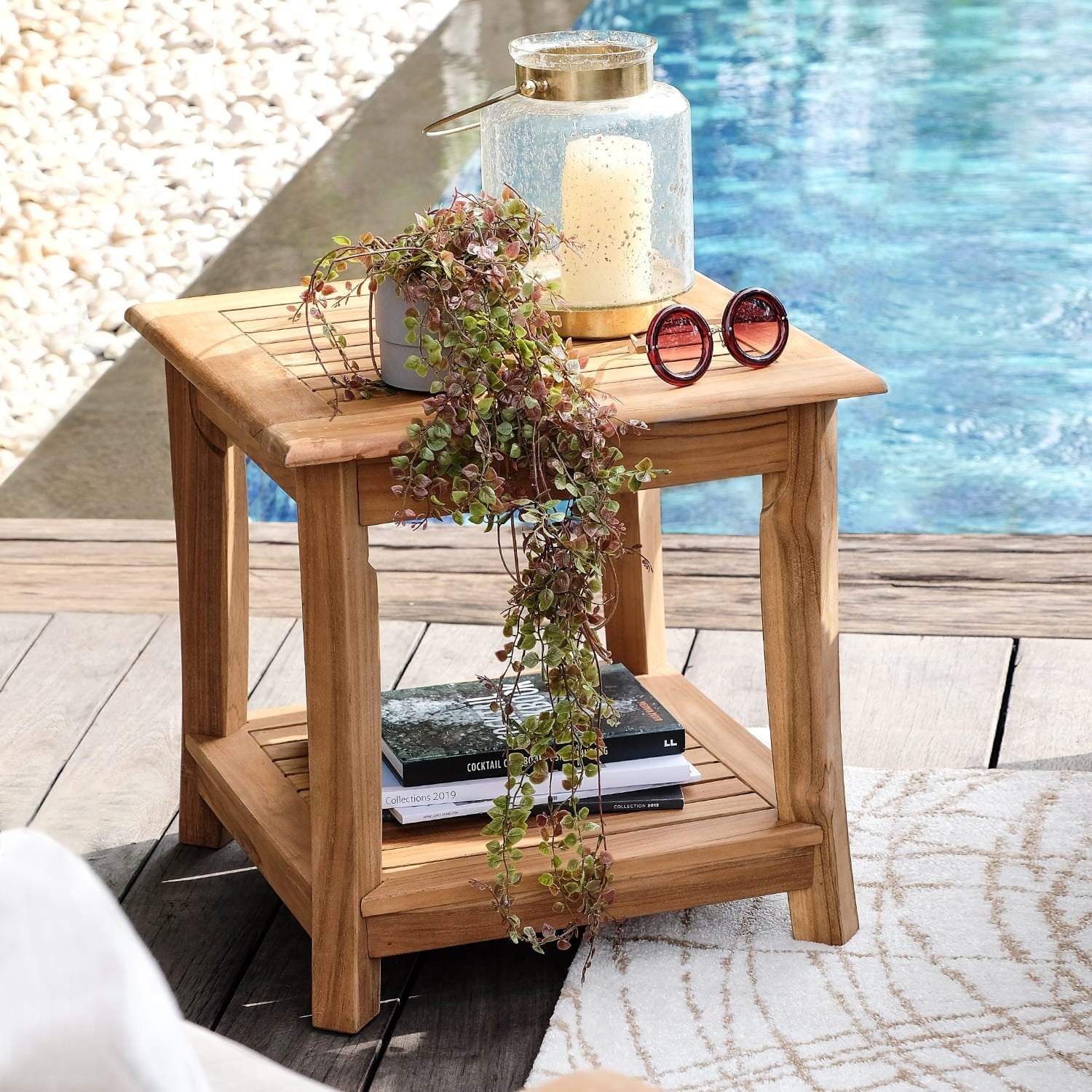 Cambridge Casual  Chara Teak Outdoor Side Table Natural Teak/With Shelf