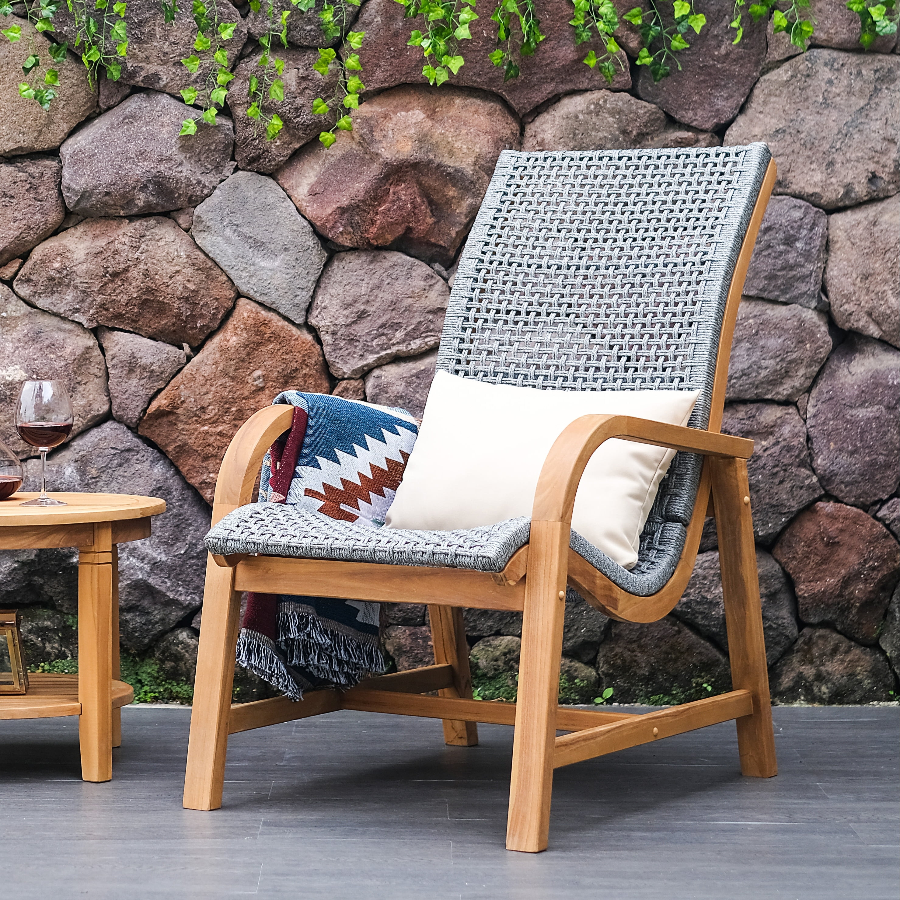 Cambridge Casual Dunham Teak Wood Outdoor Lounge Chair - FREE Lumbar Pillow