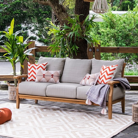 Cambridge Casual Leon Teak Outdoor Deep Seating Sofa Natural Teak/Beige Cushion