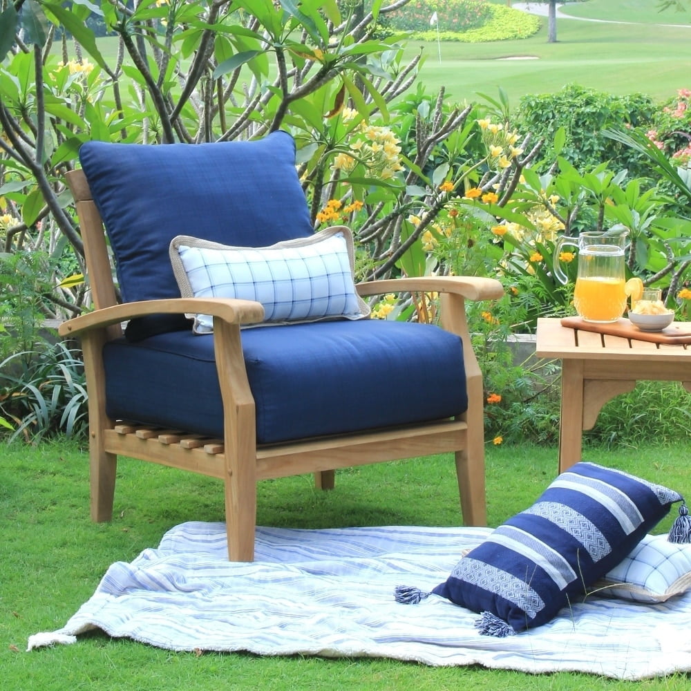 Cambridge Casual Leon Teak Outdoor Lounge Chair with Navy Cushion