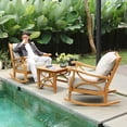 thumbnail image 1 of Cambridge Casual  Lowell 3-Piece Teak Patio Chat Set Natural Teak/Beige Cushion, 1 of 5