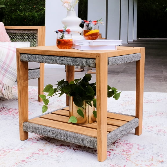 Cambridge Casual Nassau Teak Outdoor Side Table with Shelf