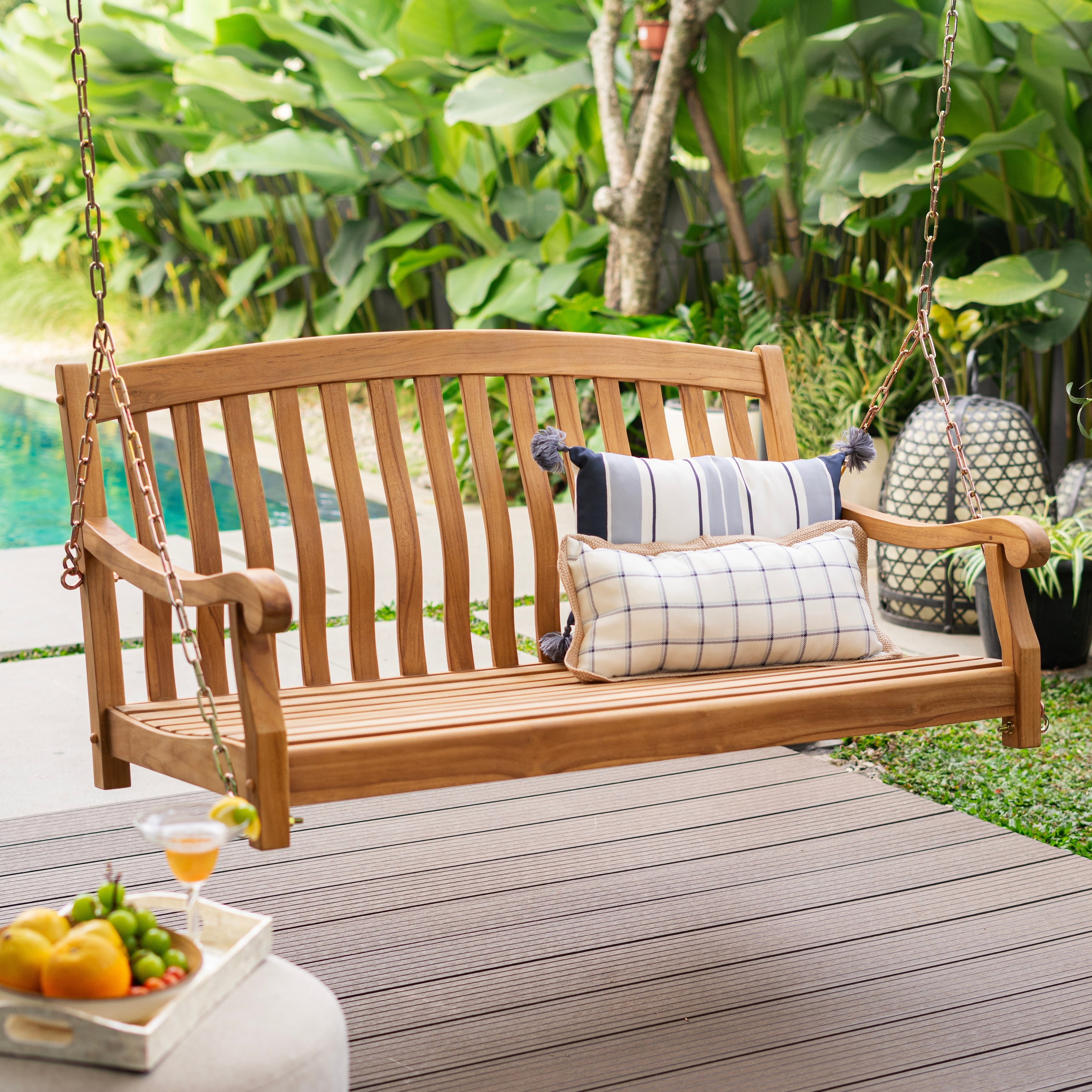 Sherwood Natural Teak Wood Outdoor Porch Swing