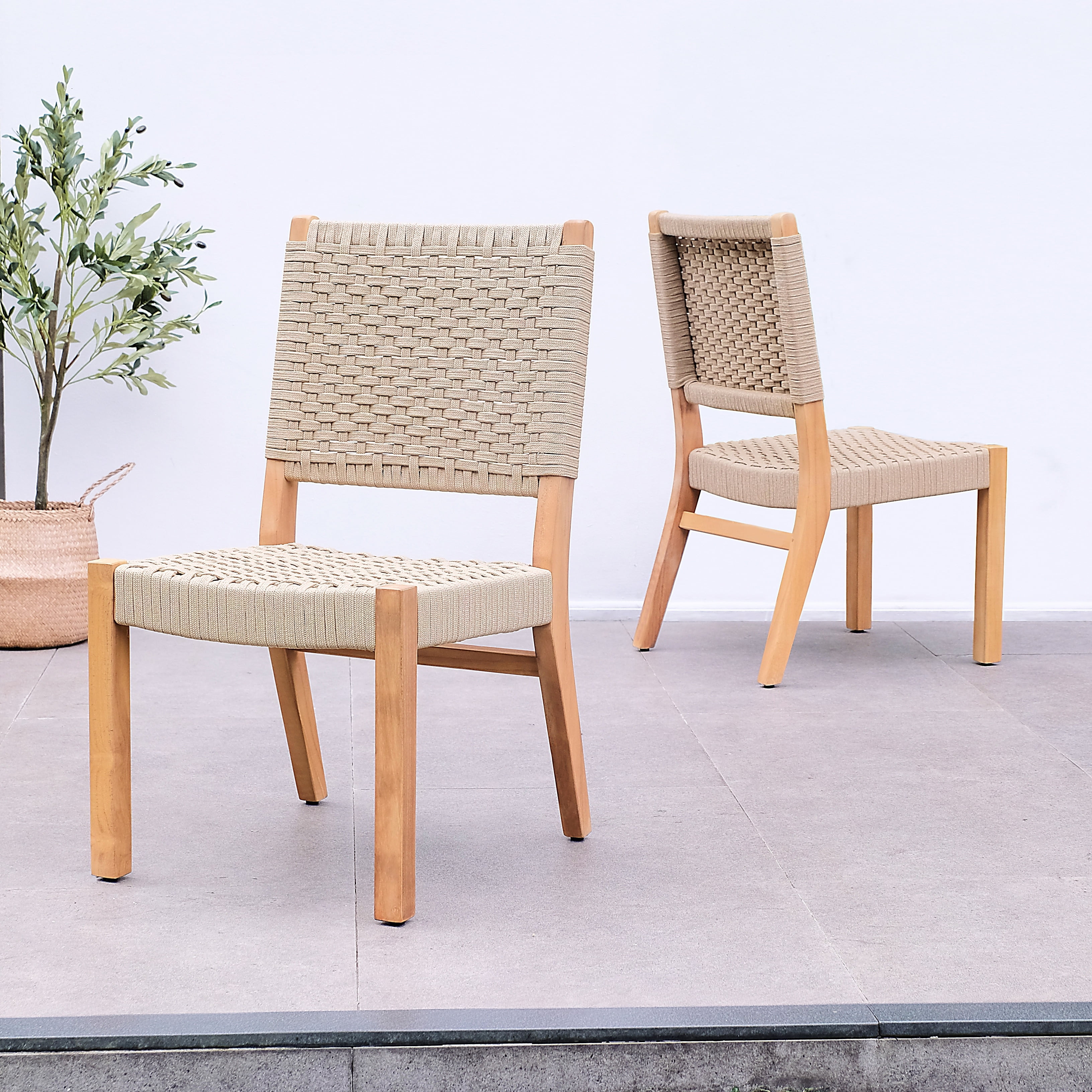 Zephyr Teak and Tan Woven Polyrope Patio Dining Chair Set