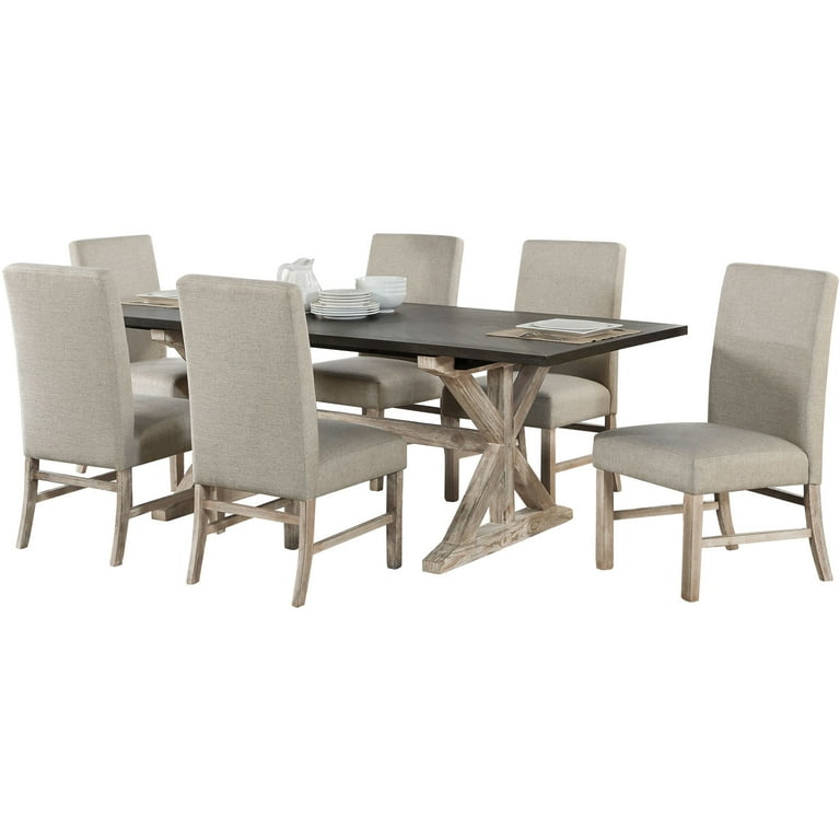 Cambridge Ellington 7 Piece Dining Set with Expandable Trestle Table and 6 Fabric Chairs Walmart