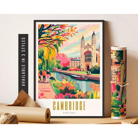 Cambridge England Art Poster Travel City Art Cambridge Wall Art Uk Poster Trendy Destination City Art Colorful Wall Decor Home Decor, 16x24 UNFRAMED