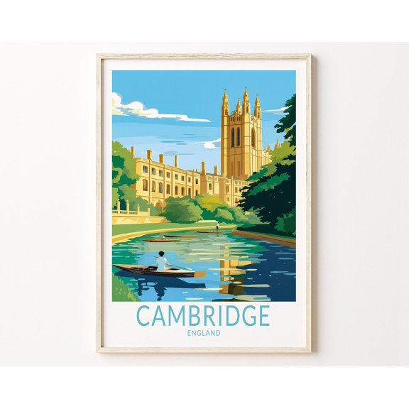 Cambridge England Travel Poster, Cambridge Glance Uk Travel Poster Print, Cambridge Poster, United Kingdom Travel Print Wall Art, Modern Wall Decor, 8x12 UNFRAMED