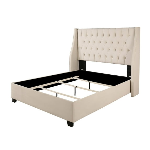 Cambridge Fabric Upholstered Platform Queen Bed in Off White Ivory Color
