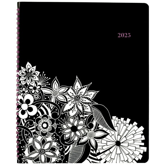 Cambridge FloraDoodle 2025 Weekly Monthly Appointment Book Planner BlackWhite