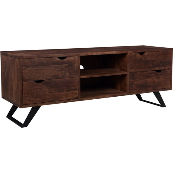Cambridge Fork Valley 67" Acacia Wood Low Console Table with 4 Drawers and Metal Legs