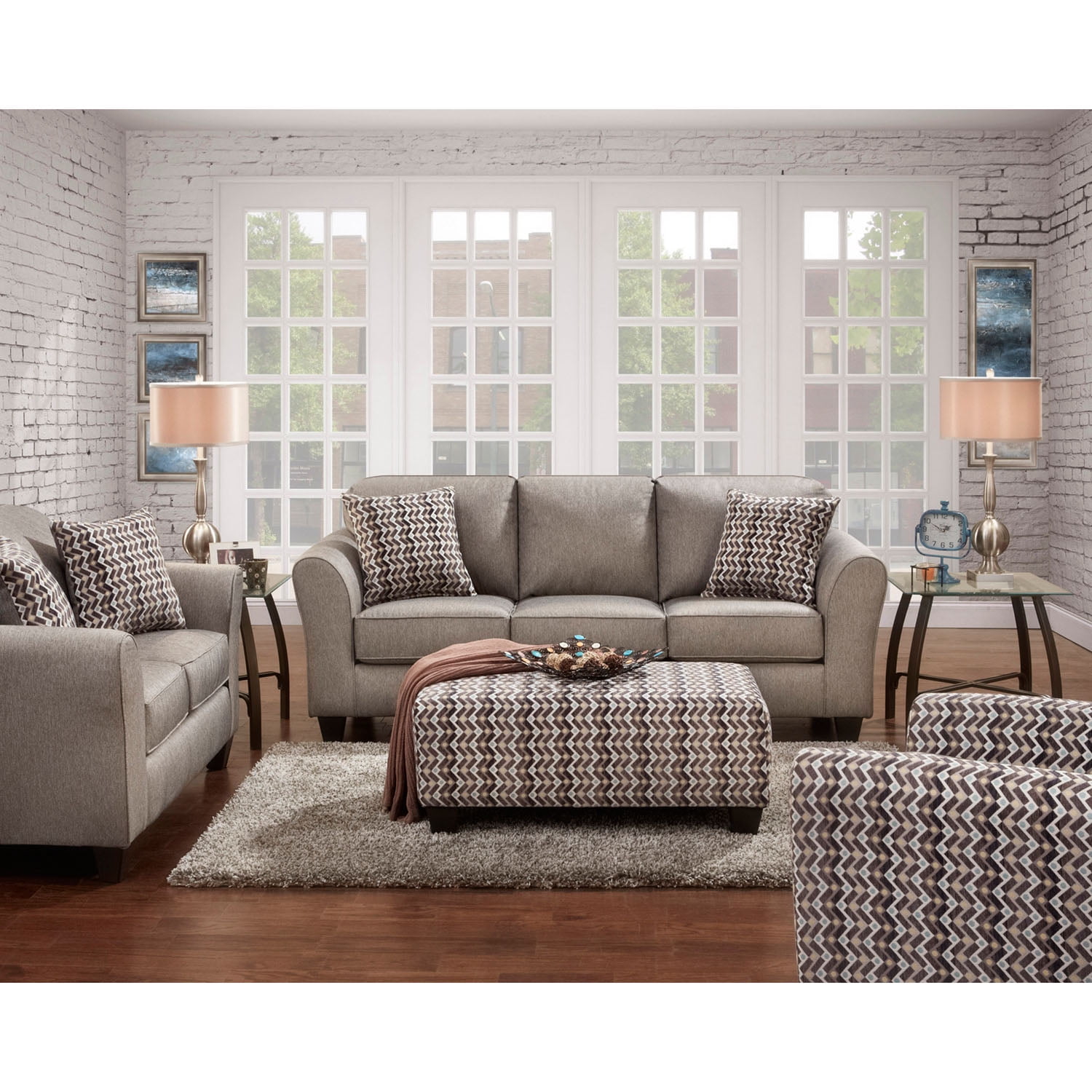 Cambridge Haverhill Three Piece Living Room Set in Gray Sofa, Loveseat