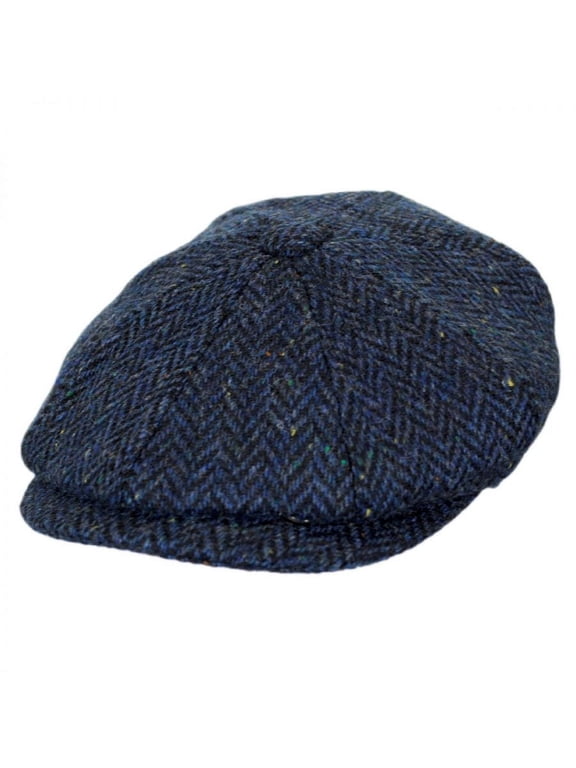 Cambridge Herringbone Wool Newsboy Cap - L - Navy Blue