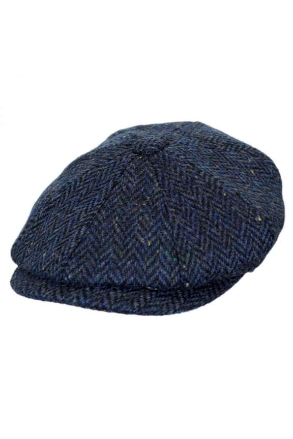 Cambridge Herringbone Wool Newsboy Cap - XXL - Navy Blue
