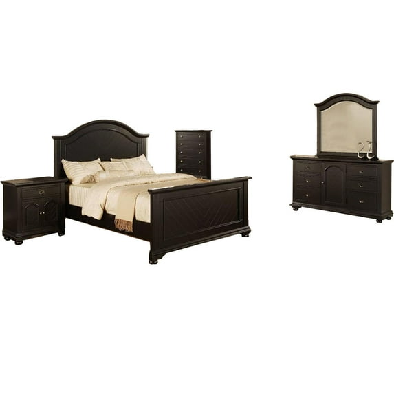 Cambridge Hyde Park 5-Piece Bedroom Suite in Black with Full Bed, Dresser, Mirror, Chest, Nightstand