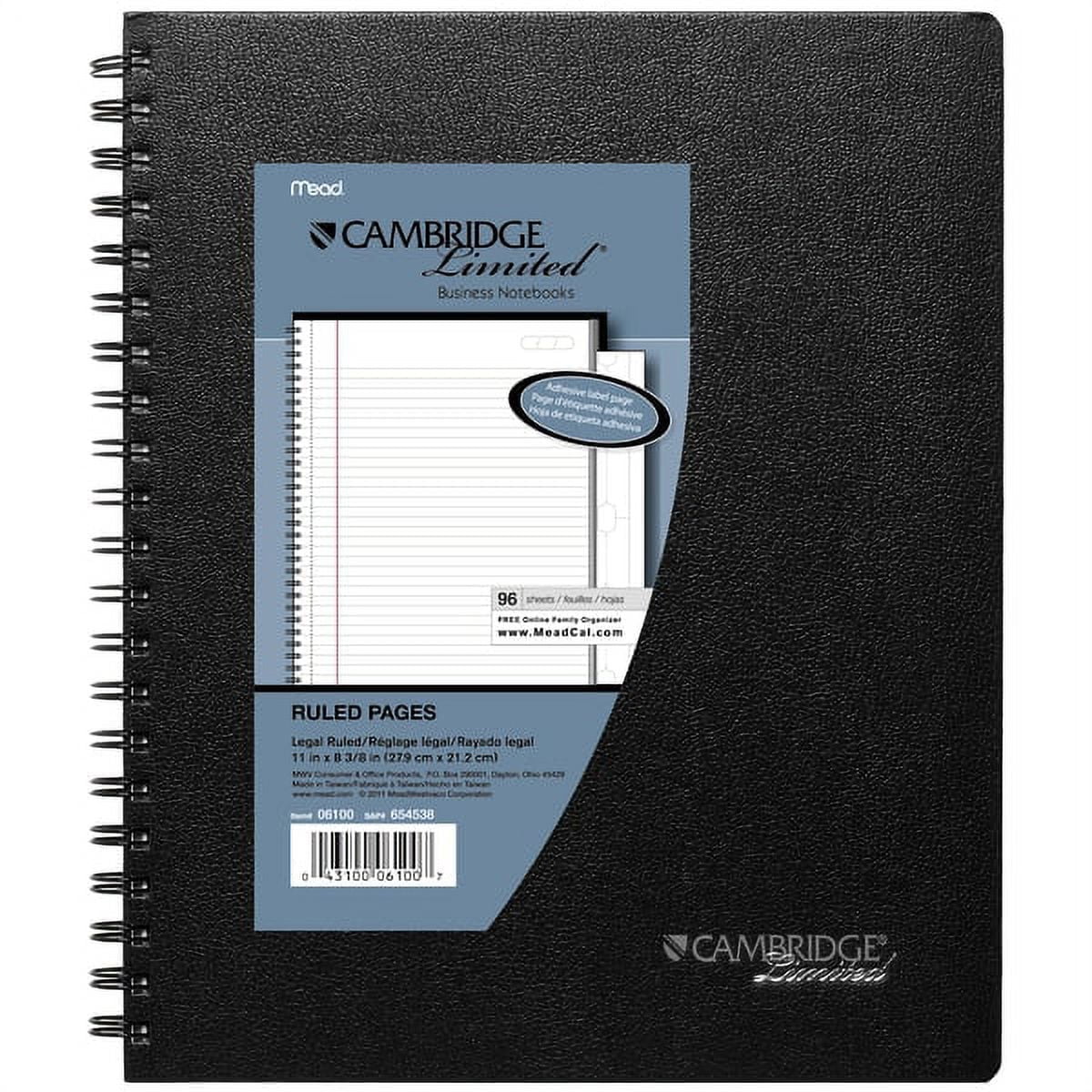 Cambridge Limited Business Notebook, 8 1/2" x 11", 1 Subject, Legal Ruled, 96 Sheets, Black (06100),