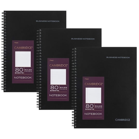 Cambridge Limited Professional Spiral Notebook NEW BUSINESS ADDITION, 3 Pack, Legal Ruled, 6-5/8" X 9-1/2" Page Size, 80 Sheets, Wirebound Office journal & Notebook for Women & Men, Black. CAM10-402