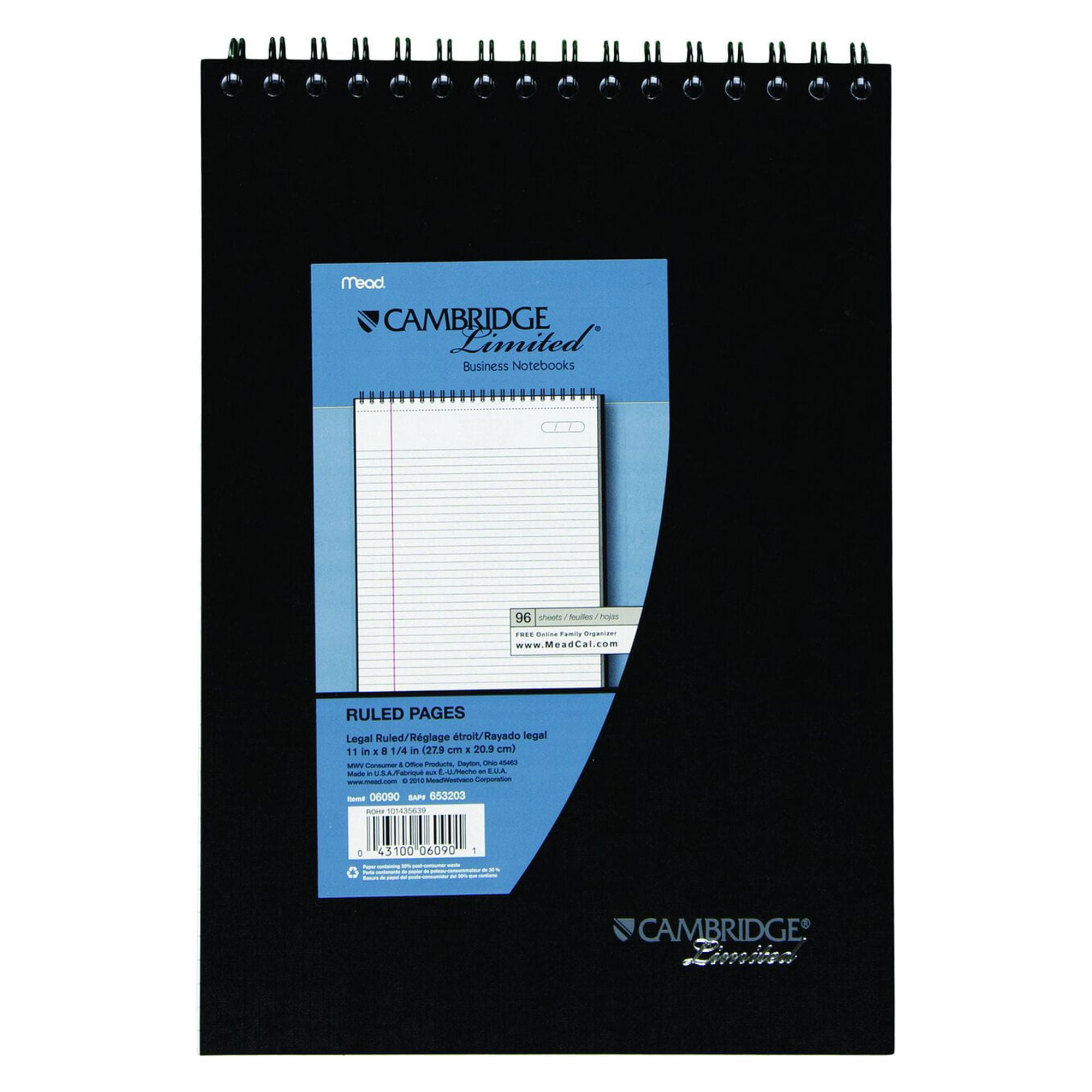 Cambridge Limited Topbound Legal Ruled Notebook 96 Sheets 8 18 x 11 Gray -