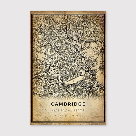 Cambridge Massachusetts Map Art Print: Modern Vintage City Posterfor Living Room Bedroom Office Farmhouse Neutral Home Artwork Ready to Hang 8x12 inch