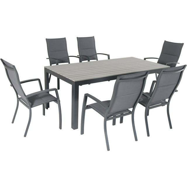 Cambridge Mesa 7-Piece Dining Set with 6 Padded Sling Chairs and a Faux Wood Dining Table