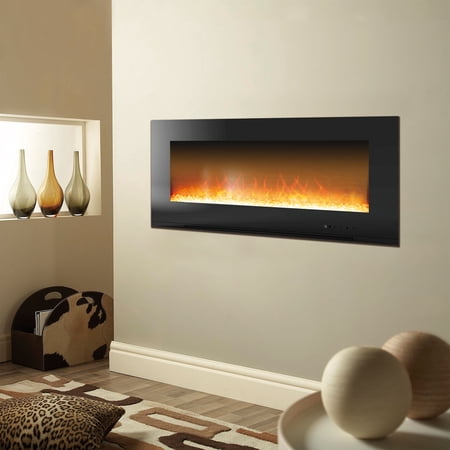 Cambridge Metropolitan 56" Wall-Mount Electronic Fireplace with Flat Panel and Crystal Rocks