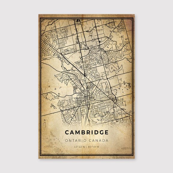Cambridge Ontario Map Print: Modern Vintage City Artfor Living Room Bedroom Office Farmhouse Neutral Home Artwork Ready to Hang 8x12 inch