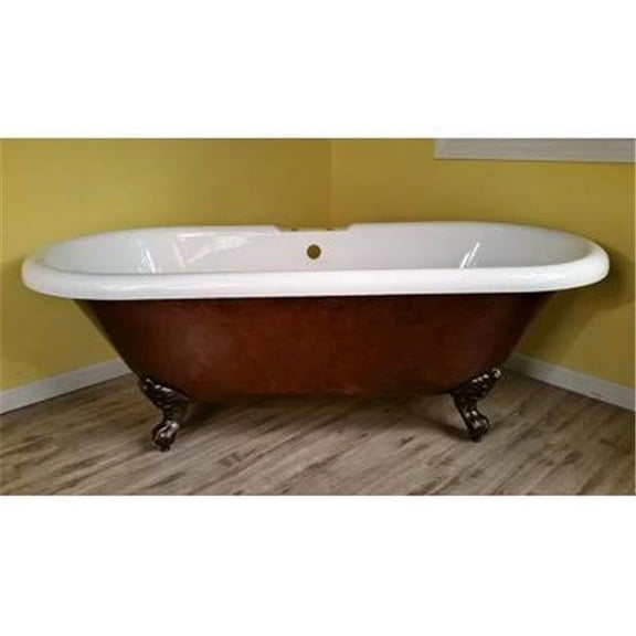 Cambridge Plumbing ADE60-DH-ORB-CB 60 x 29 in. Acrylic Slipper Clawfoot Bathtub Faux Copper Bronze Finish with 7 in. Deck Mount Faucet Drillings & Oil Rubbed Bronze Feet