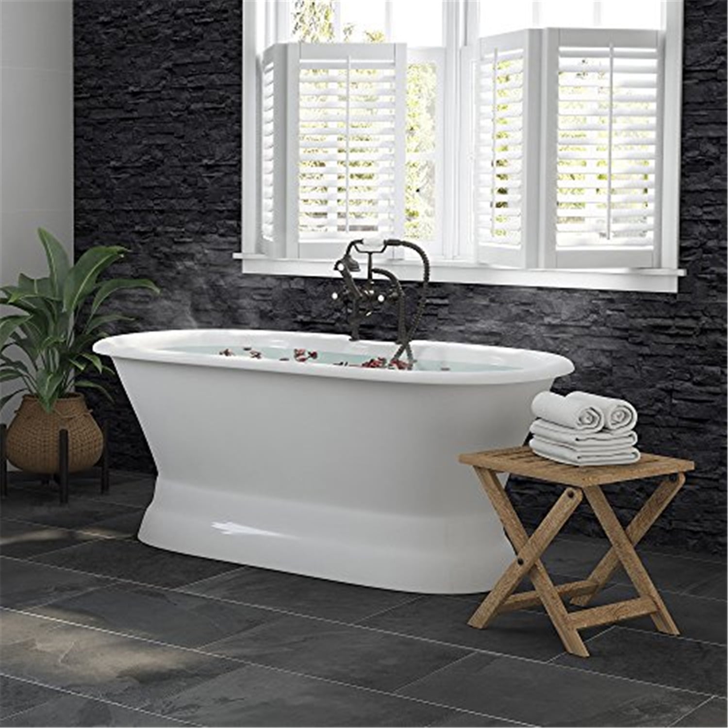 60" White Cast Iron Oval Pedestal Clawfoot Tub
