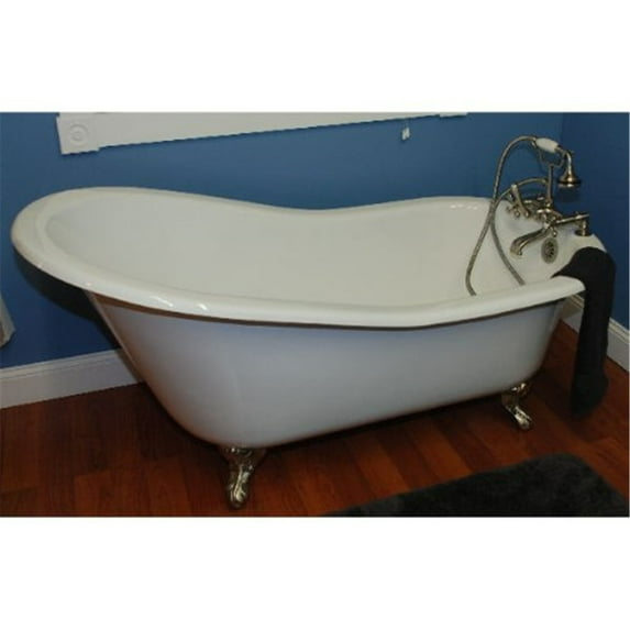 Cambridge Plumbing Inc ST61-7DH-CP Cast Iron Slipper Clawfoot Tub 61 x 30 in. with 7 in. Deck Mount Faucet Drillings and Polished Chrome Feet