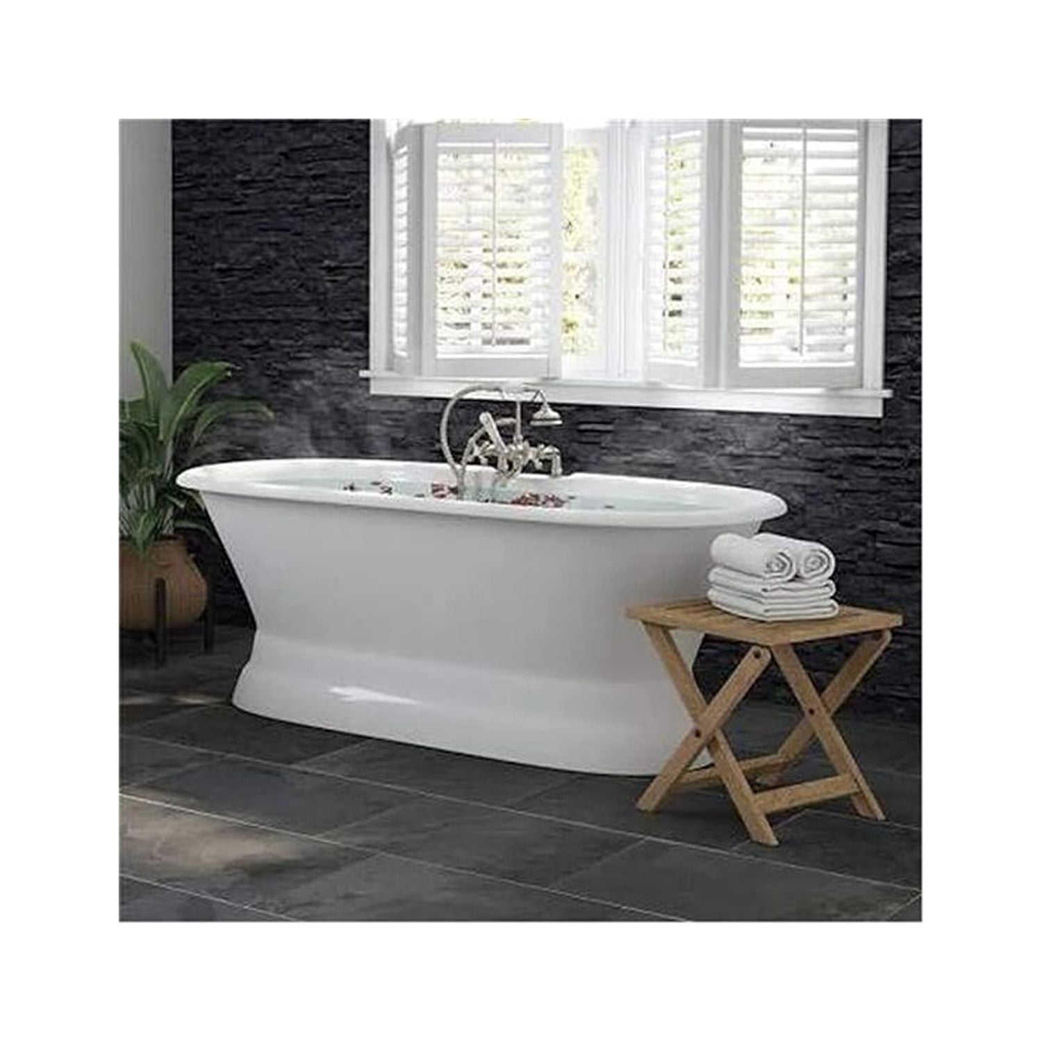 Cambridge Plumbing 66 Inch Cast Iron Dual Ended Pedestal Bathtub with Deckmount faucet drillings
