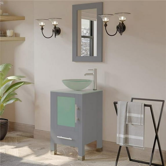 Cambridge Plumbing 8137BG-BN 18 in. Complete Vanity Set with Brushed Nickel Plumbing, Grey