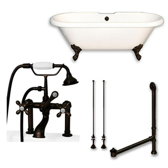 Cambridge Plumbing ADE60-463D-6-PKG-ORB-7DH 60 x 30 in. Acrylic Double Ended Clawfoot Bathtub with 7 in. Deck Mount Faucet Drillings & Oil Rubbed Bronze Plumbing