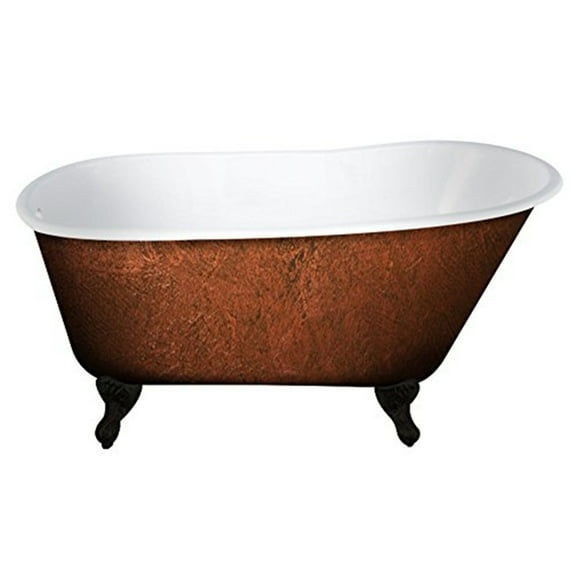 Cambridge Plumbing SWED58-NH-ORB-CB 58 x 30 in. Cast Iron Clawfoot Bathtub Faux Copper Bronze Finish On Exterior with No Faucet Drillings & Oil Rubbed Bronze Feet