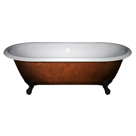 Cambridge Plumbing DE60-DH-ORB-CB 70 x 30 in. Cast Iron Clawfoot Bathtub Faux Copper Bronze Finish On Exterior with 7 in. Deck Mount Faucet Drillings & Oil Rubbed Bronze Feet