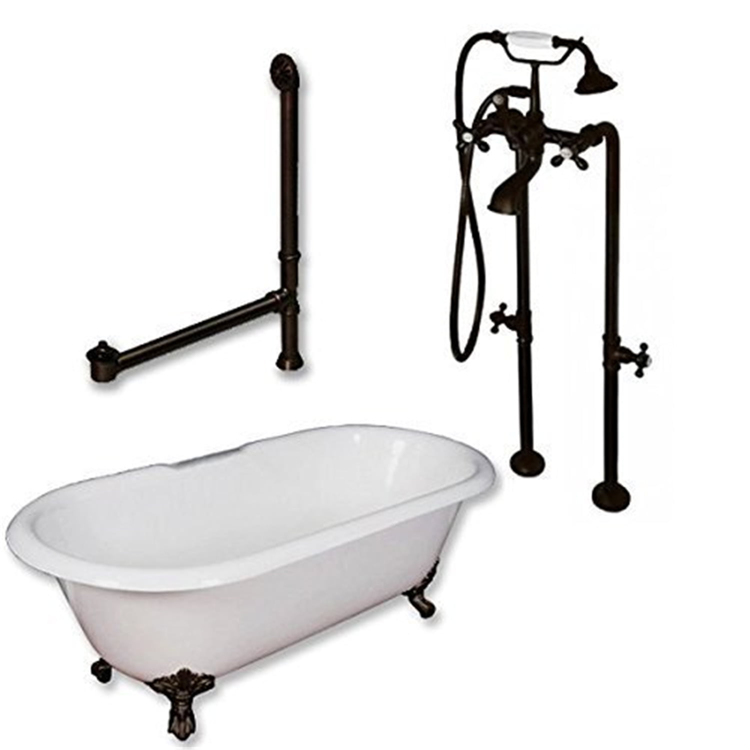White Cast Iron Clawfoot Tub with Oil Rubbed Bronze Hardware