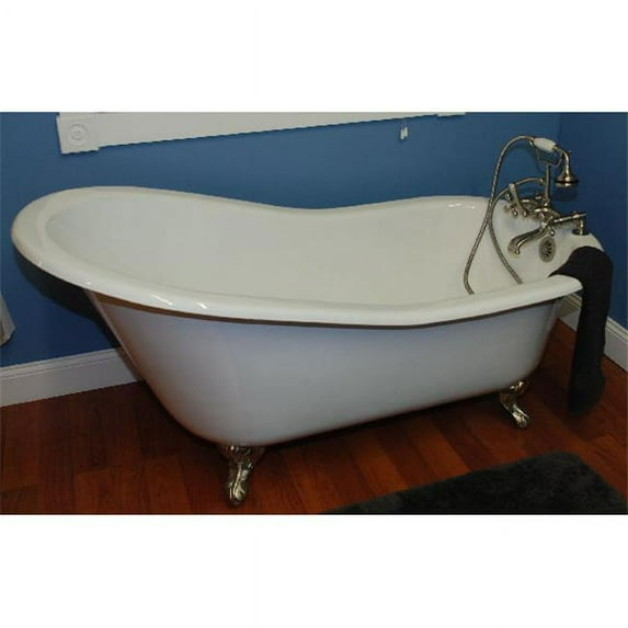 Cambridge Plumbing Inc ST61-NH-BN Cast Iron Slipper Clawfoot Tub 61 x 30 in. with No Faucet Drillings and Brushed Nickel Feet
