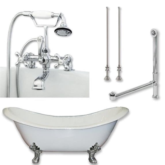 Cambridge Plumbing DES-463D-2-PKG-ORB-7DH Cast Iron Double Ended Slipper Tub- Oil Rubbed Bronze