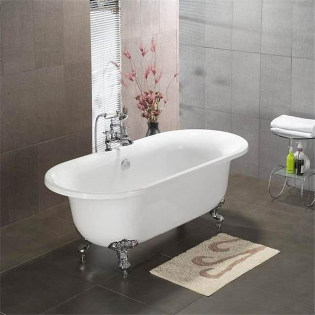 Cambridge Plumbing Inc ADE-7DH-CP Acrylic Double Ended Clawfoot Bathtub 70 x 30 in. with 7 in. Deck Mount Faucet Drillings and Polished Chrome Feet