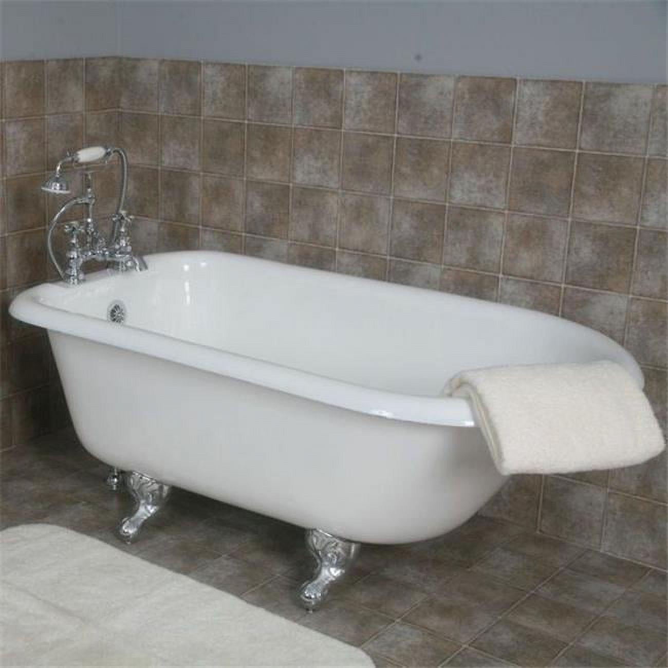 Cambridge Plumbing Cast-Iron Rolled Rim Clawfoot Tub 55" X 30" with 3 3/8" Bathtub Wall Faucet Drillings and Polished Chrome Feet - image 1 of 2