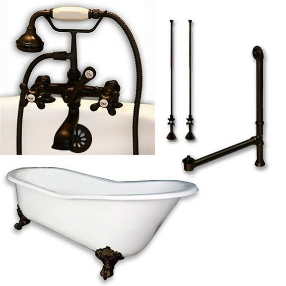 Cambridge Plumbing ST67-463D-2-PKG-ORB-7DH Cast Iron Slipper Clawfoot Tub- Oil Rubbed Bronze - 67 x 30 in.