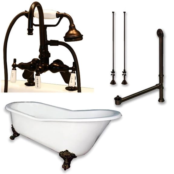 Cambridge Plumbing ST67-684D-PKG-ORB-7DH Cast Iron Slipper Clawfoot Tub- Oil Rubbed Bronze - 67 x 30 in.