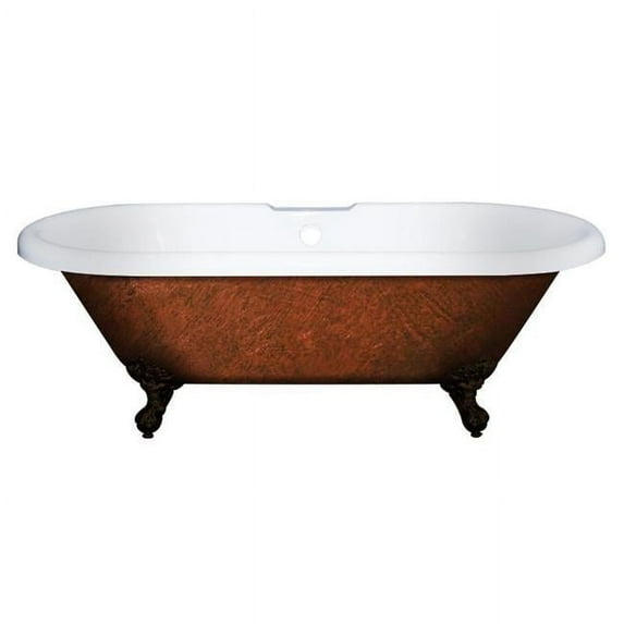 Cambridge Plumbing ST67-DH-ORB-CB 67 x 30 in. Cast Iron Clawfoot Bathtub Faux Copper Bronze Finish On Exterior with 7 in. Deck Mount Faucet Drillings & Oil Rubbed Bronze Feet